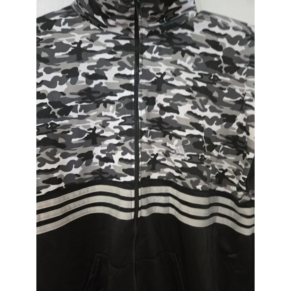 Mens Adidas Essentials Camo Tricot Full Zip Jacket Black Gray White Chest 48